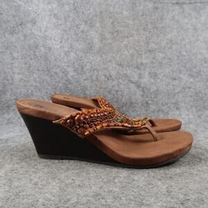 White Mountain Shoes Womens 7 Sandals Wedge Flip Flop Slip On Beaded Leather